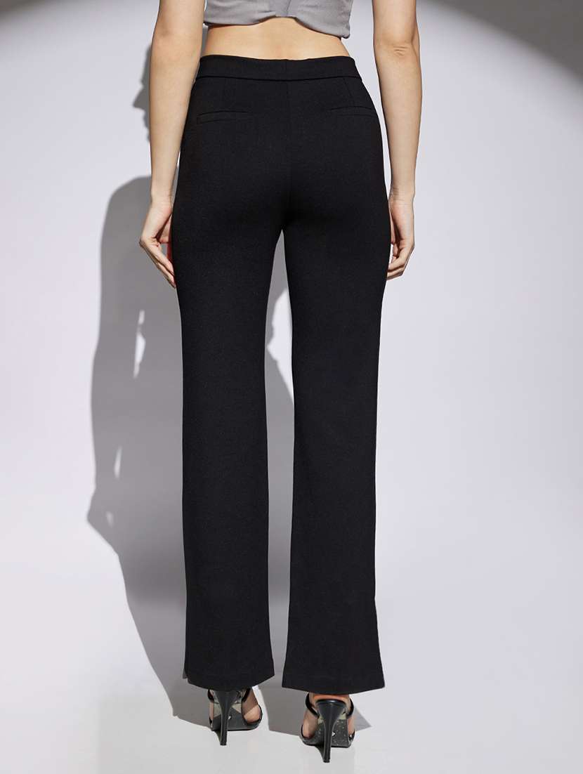 women black solid high rise straight trouser - 22013378 -  Standard Image - 2