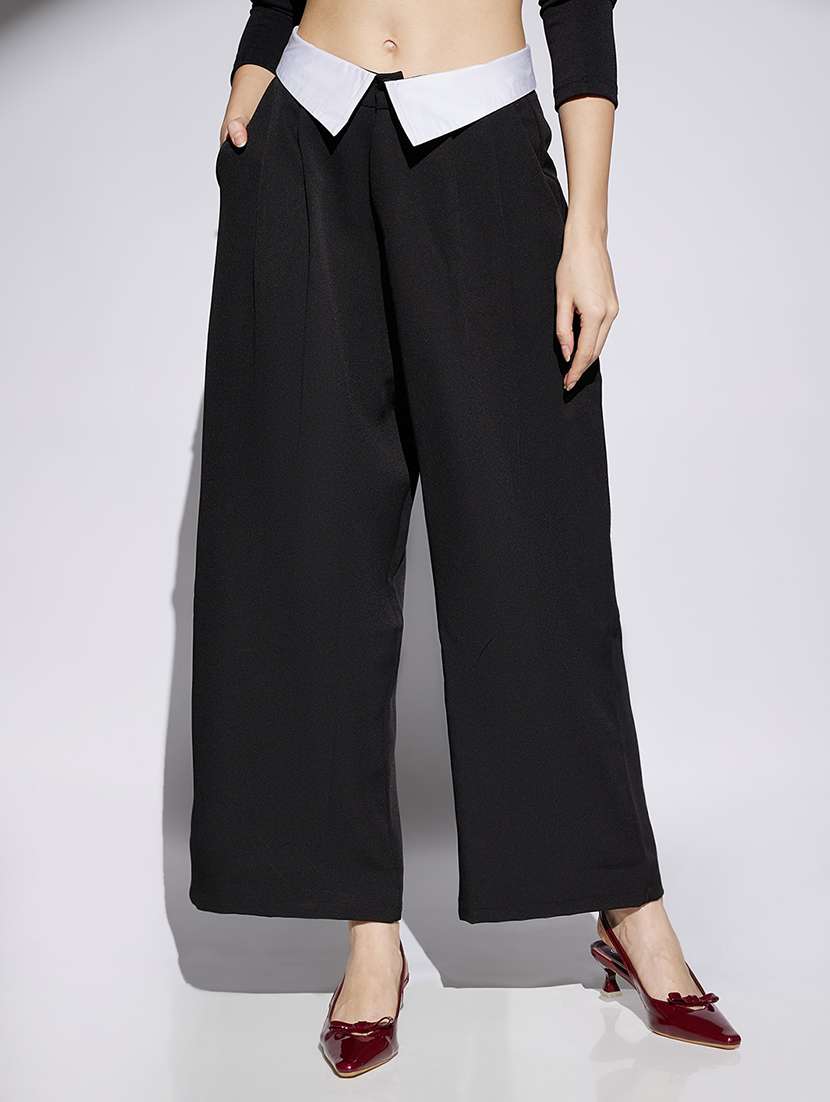 women black solid mid rise korean pant trouser