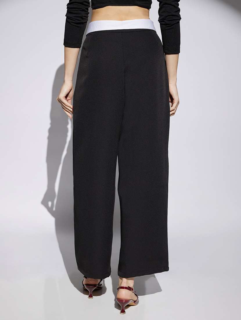 women black solid mid rise korean pant trouser - 22013381 - Standard Image - 2