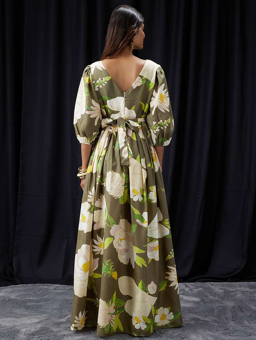 women floral print puff sleeve fit & flare dress - 22013389 -  Standard Image - 2