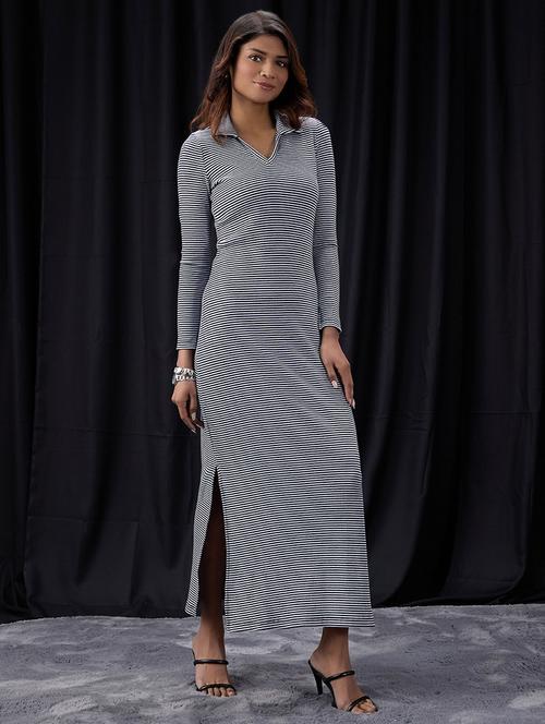 women striped long sleeve collared dress - 22013391 -  Standard Image - 0