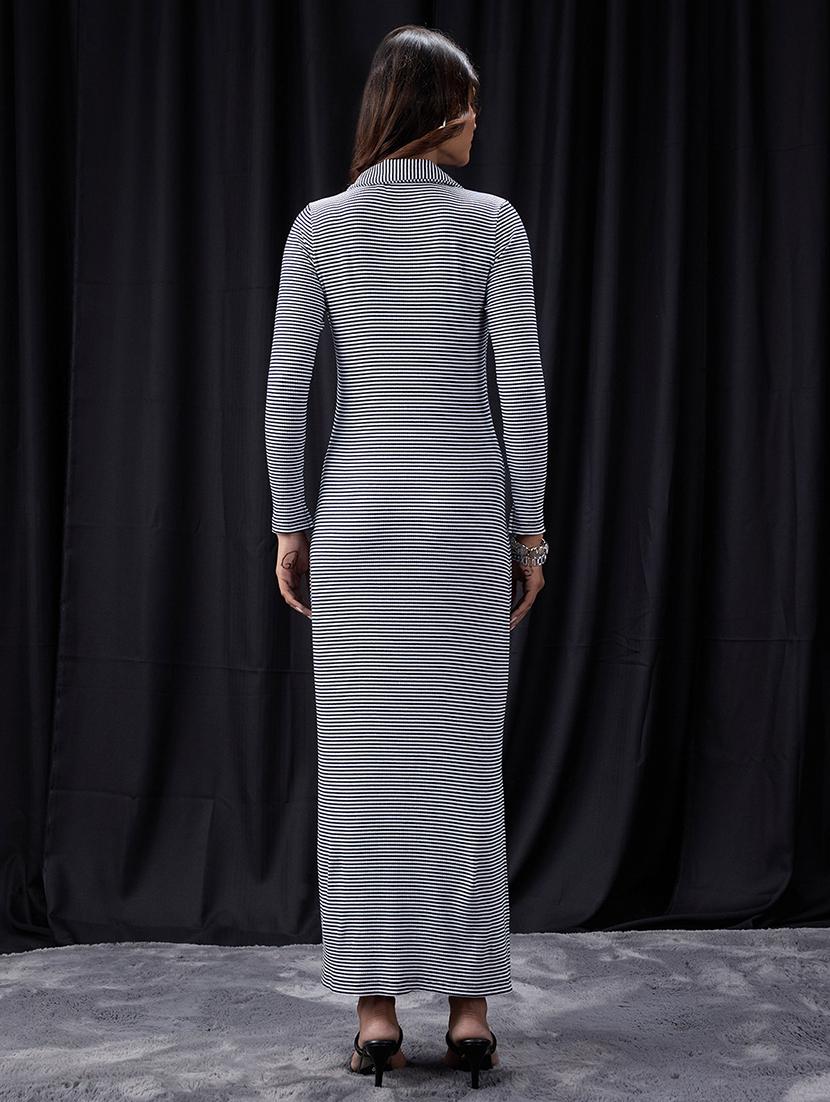 women striped long sleeve collared dress - 22013391 - Standard Image - 2