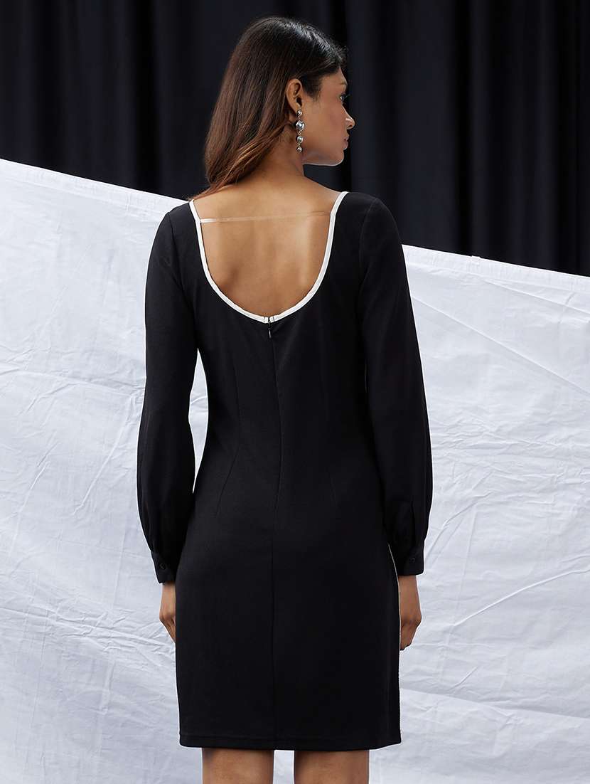 women solid puff sleeve sheath dress - 22013395 - Standard Image - 2