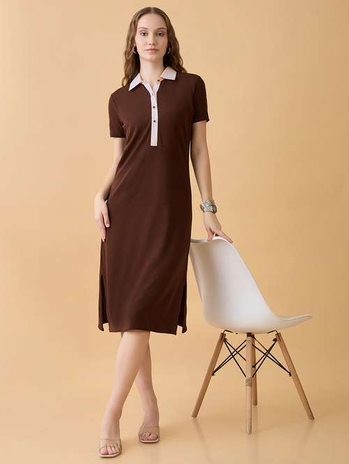 women solid collared short sleeve sheath dress - 22013400 -  Standard Image - 0