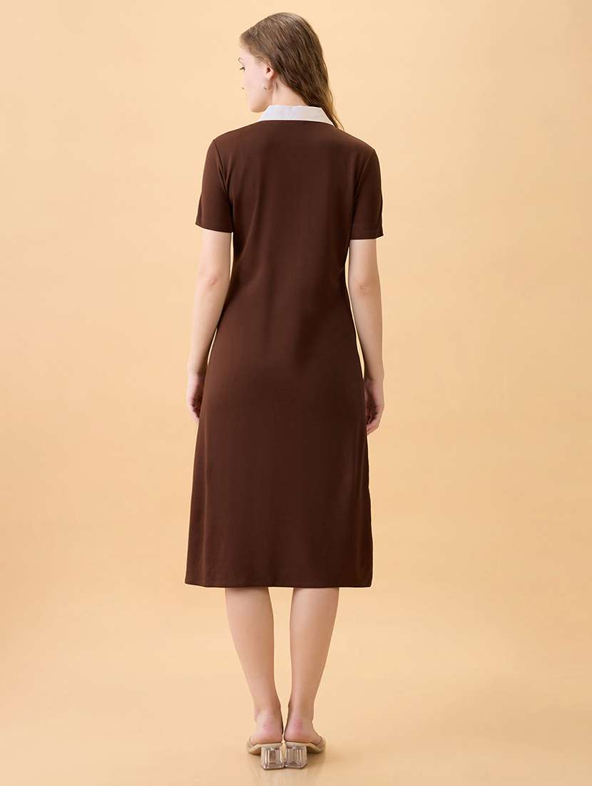 women solid collared short sleeve sheath dress - 22013400 -  Standard Image - 2