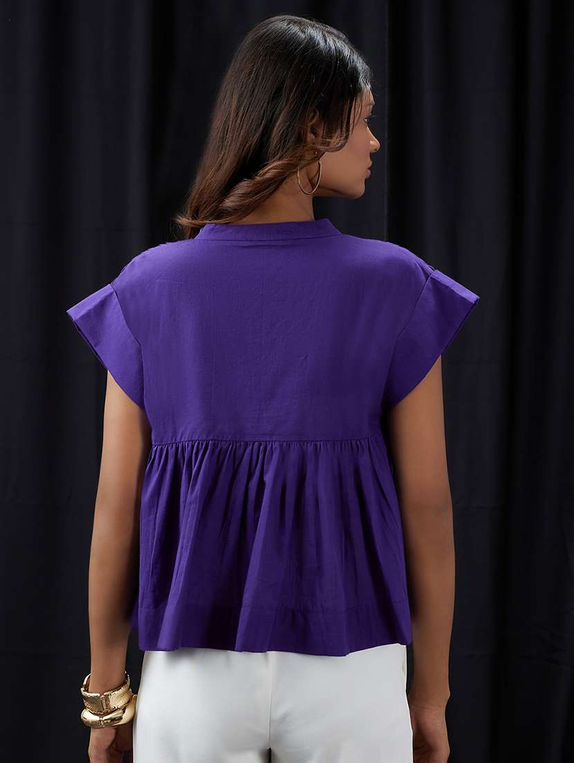 women solid short sleeve a line top - 22013401 -  Standard Image - 2