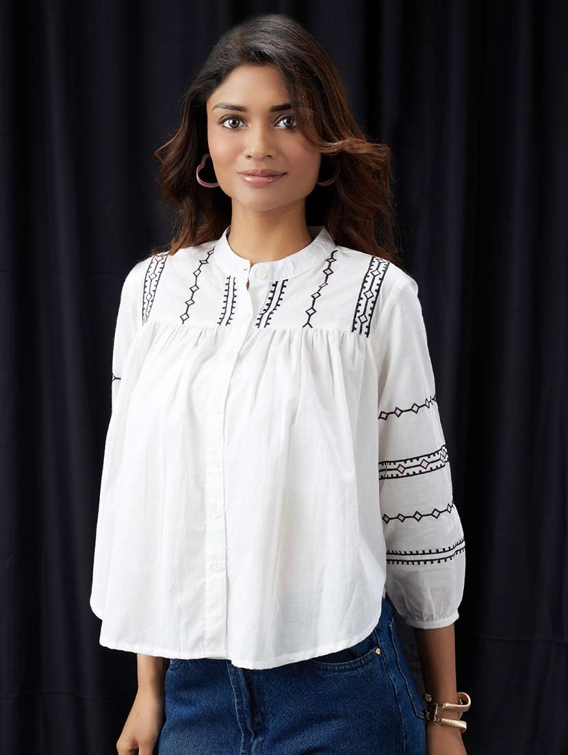 women solid puff sleeve shirt top