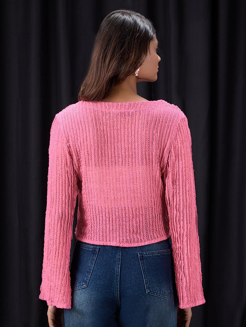 women pink solid bell sleeve regular top - 22013420 - Standard Image - 2