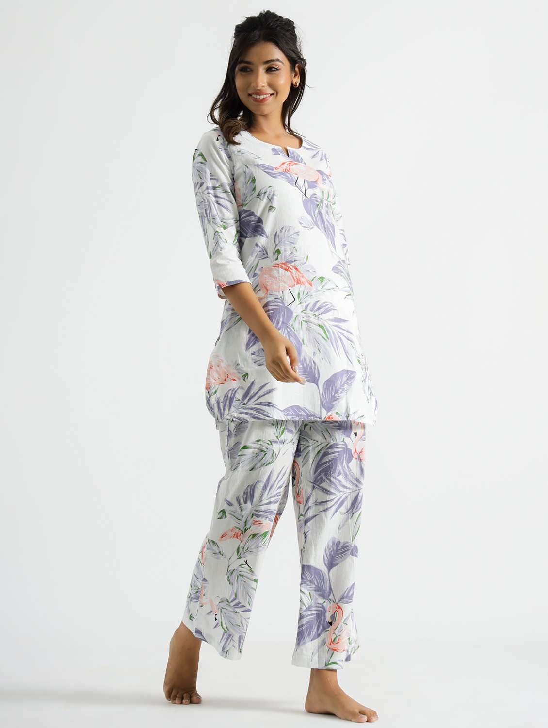 women printed three quarter sleeve co-ord set - 22013425 -  Standard Image - 2