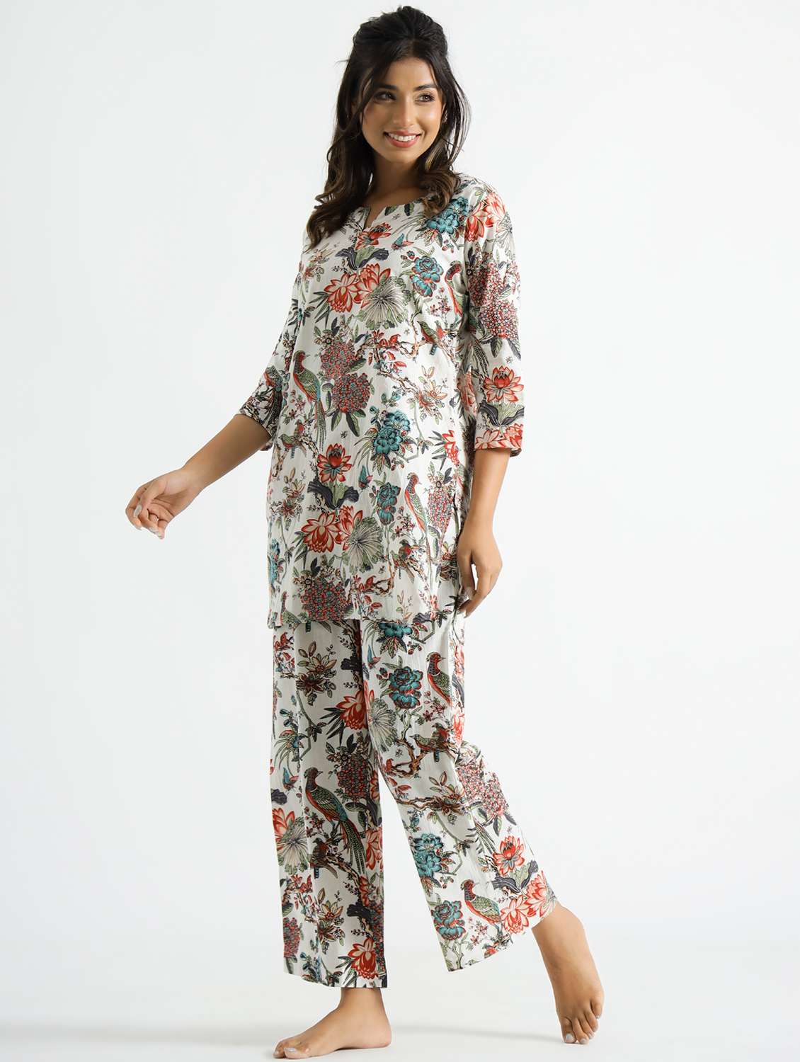 women printed three quarter sleeve co-ord set - 22013429 -  Standard Image - 2