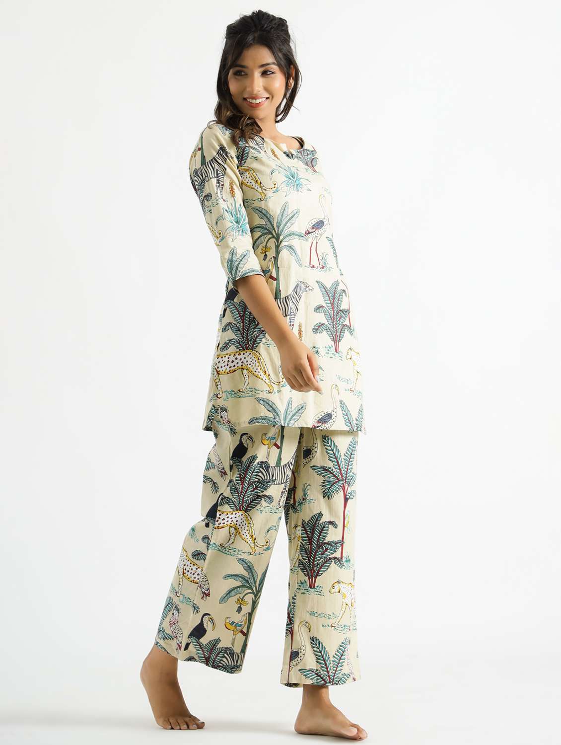 women printed three quarter sleeve co-ord set - 22013430 - Standard Image - 2