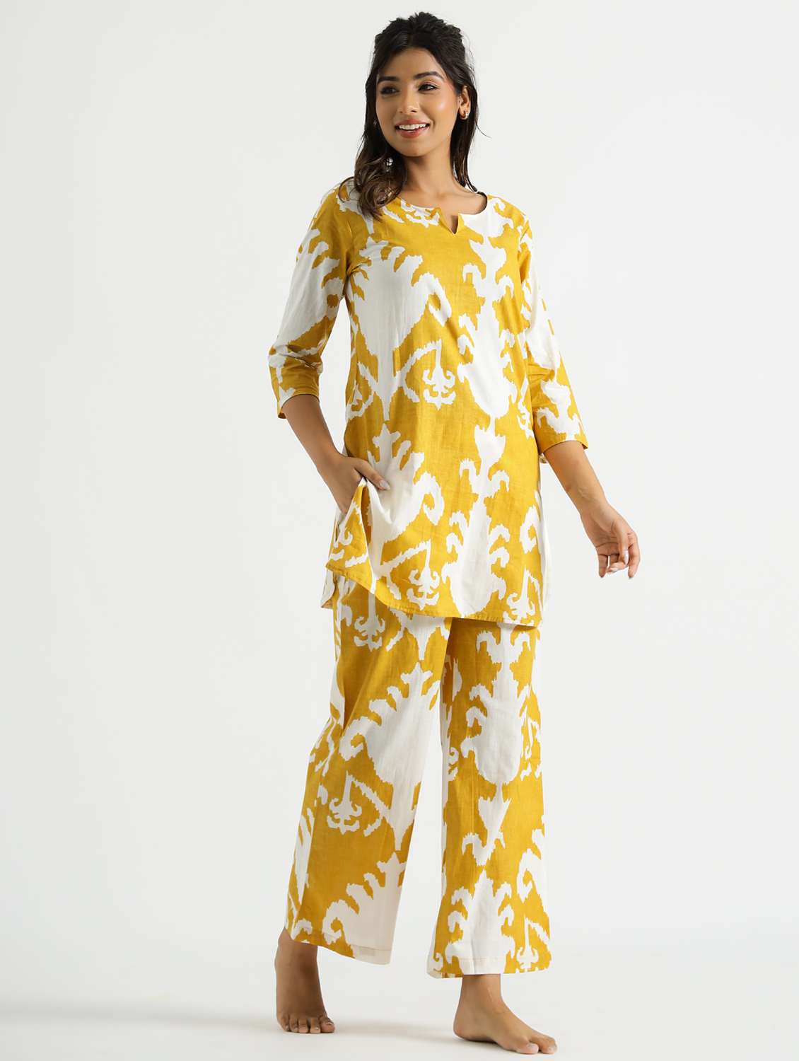 women printed three quarter sleeve co-ord set - 22013431 - Standard Image - 2