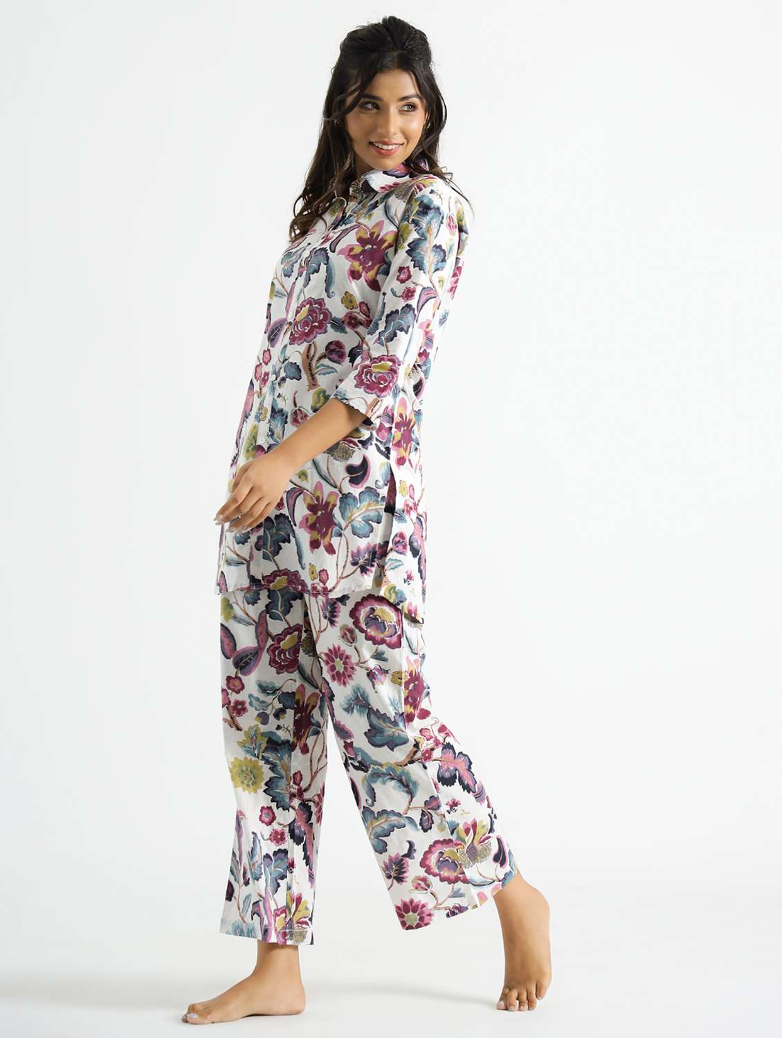 women printed three quarter sleeve co-ord set - 22013434 - Standard Image - 2