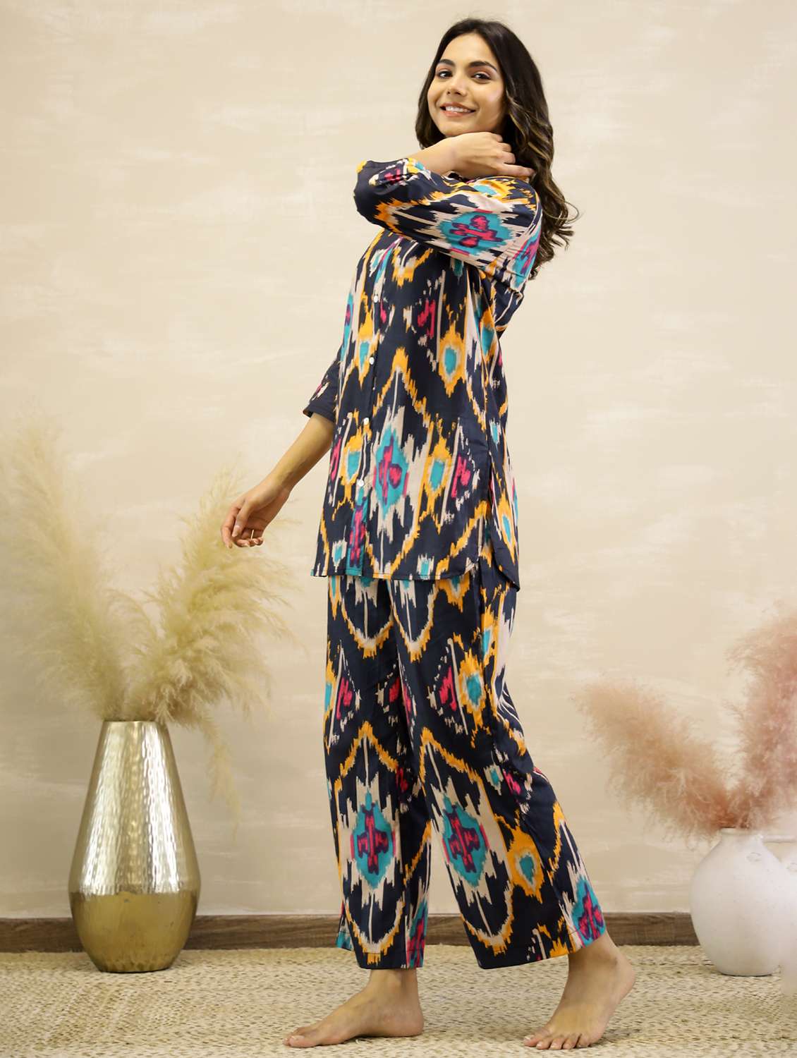 women printed three quarter sleeve co-ord set - 22013435 -  Standard Image - 2