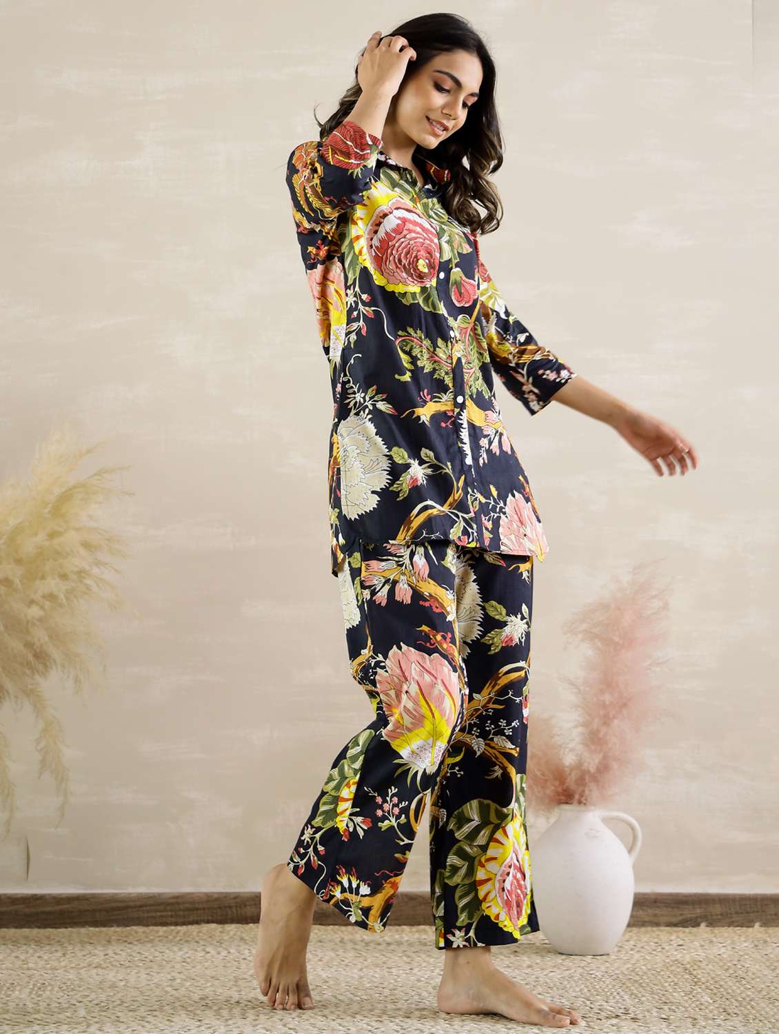 women printed three quarter sleeve co-ord set - 22013436 -  Standard Image - 2