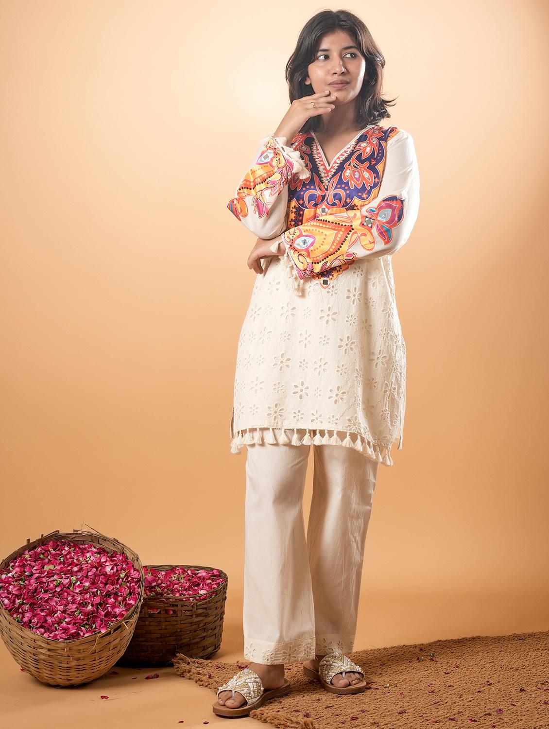 women printed long quarter sleeve ethnic co-ord set - 22013442 - Standard Image - 2