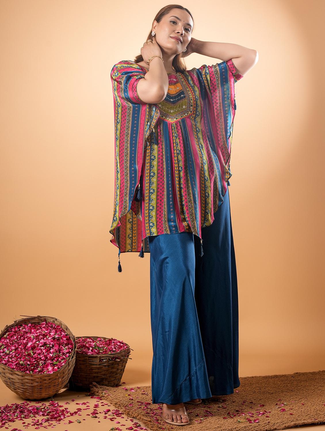 women printed kimono sleeve ethnic co ord set - 22013444 - Standard Image - 2