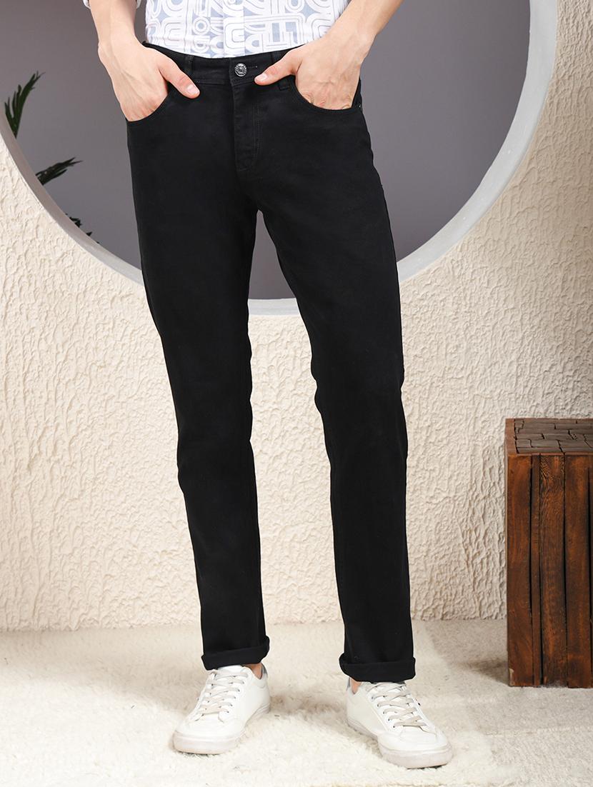 men black plain mid rise relaxed fit jeans - 22013446 - Zoom Image - 0