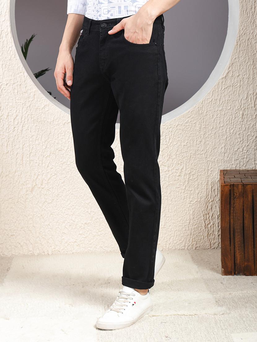 men black plain mid rise relaxed fit jeans - 22013446 - Standard Image - 2