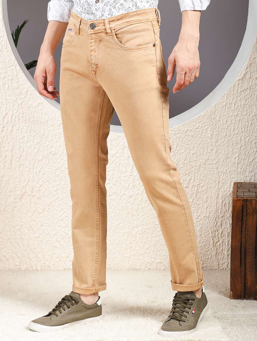 men khaki plain low rise slim fit jeans - 22013448 - Standard Image - 2
