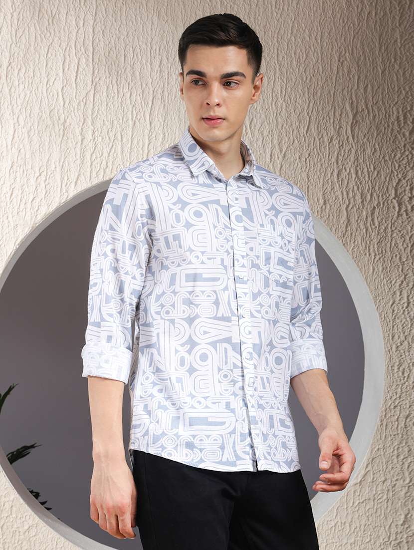 men typographic long sleeve regular fit casual shirt - 22013465 - Standard Image - 2