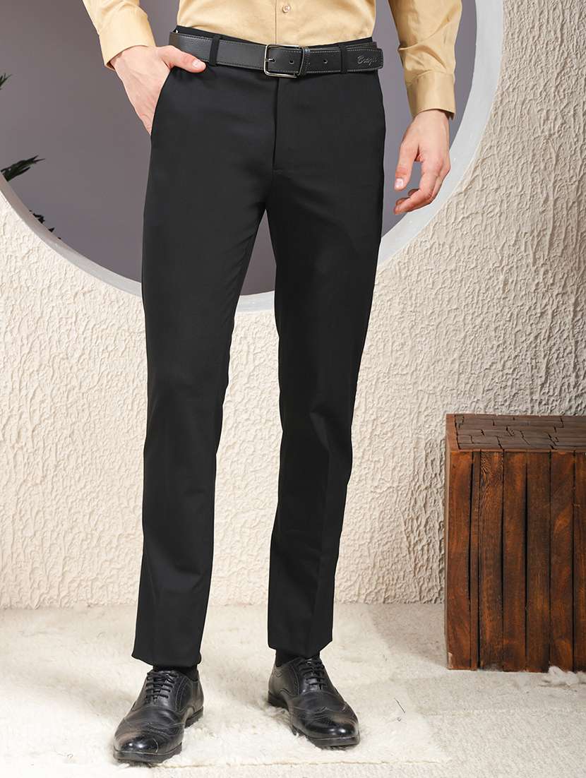 men solid mid rise flat front formal trouser