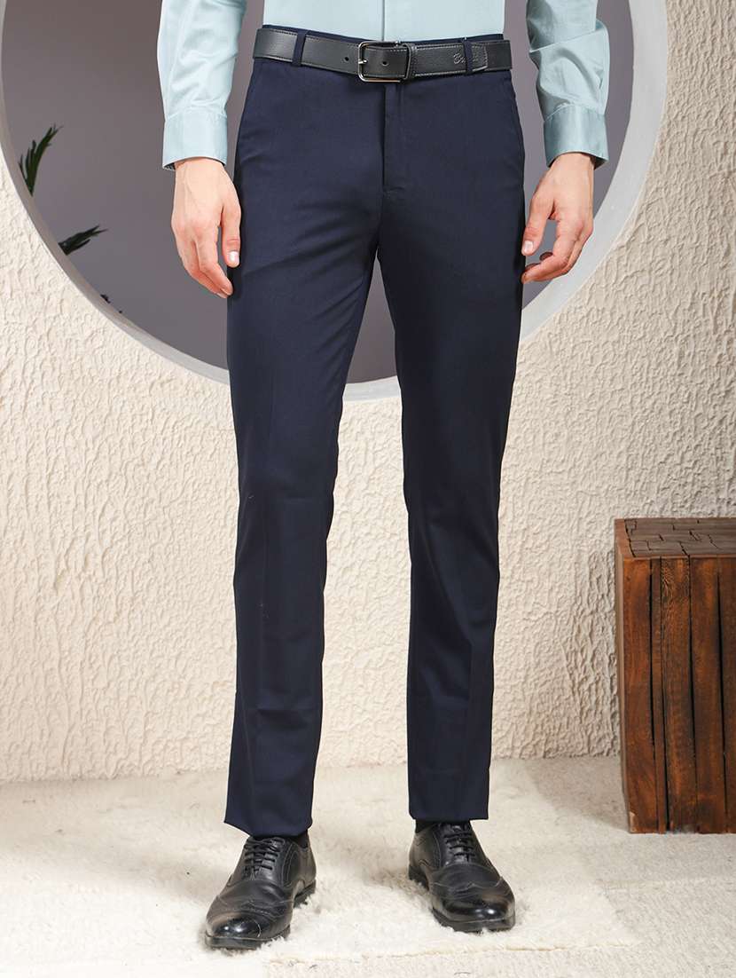 men solid mid rise flat front formal trouser
