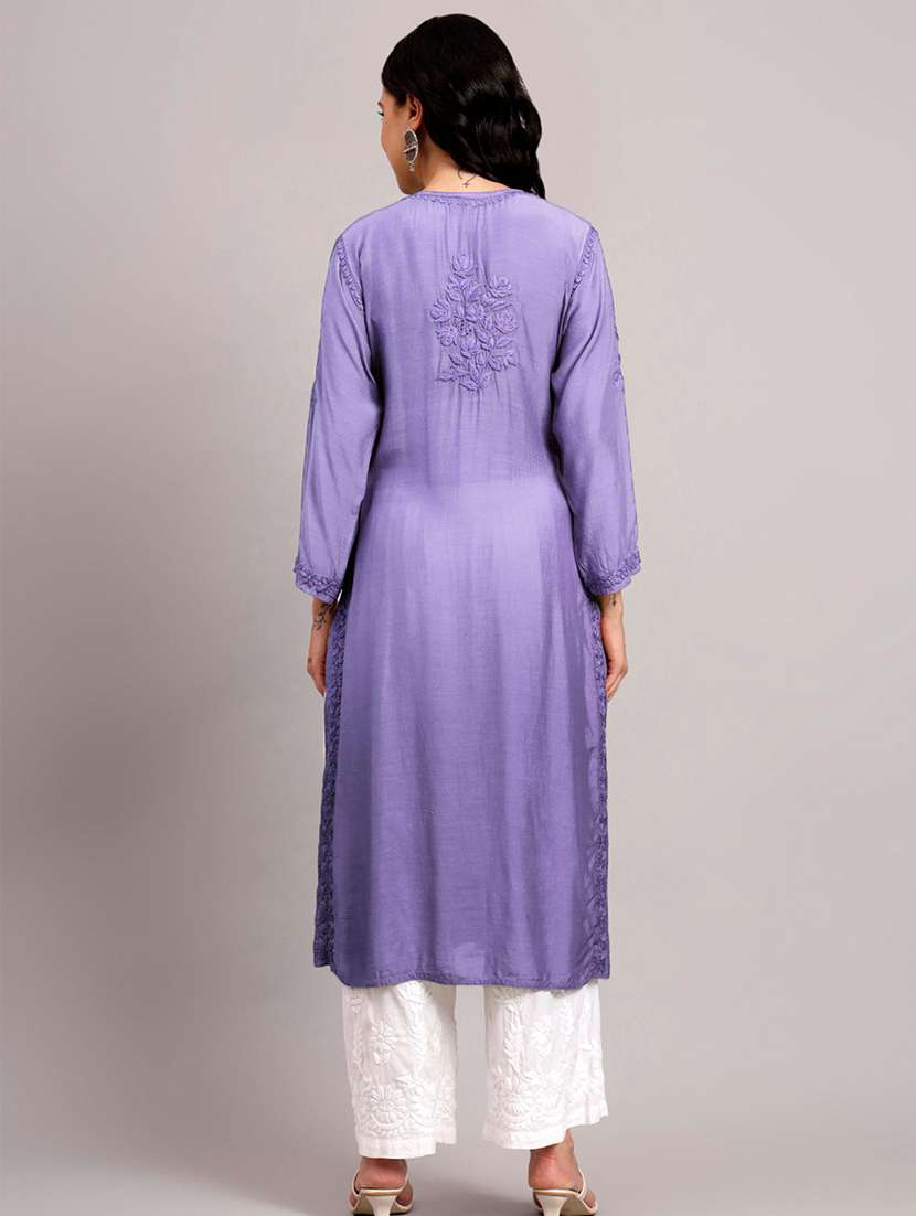 women long sleeve chikankari straight kurta - 22013539 -  Standard Image - 2