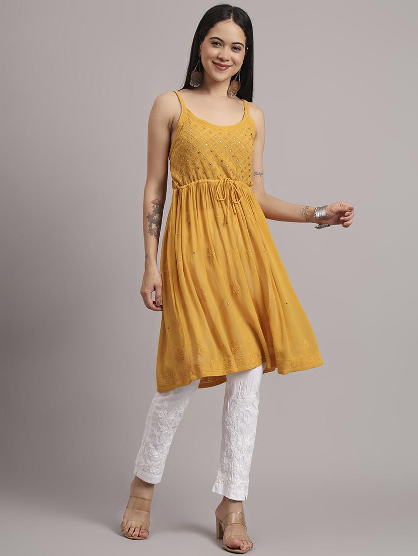 women embroidered shoulder strap flared kurta - 22013541 - Standard Image - 2