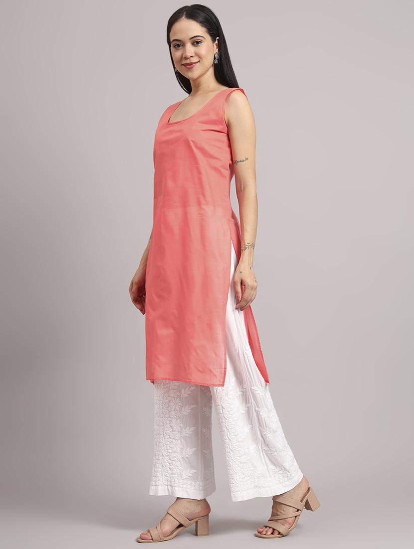 women long sleeve chikankari straight kurta - 22013544 - Standard Image - 2