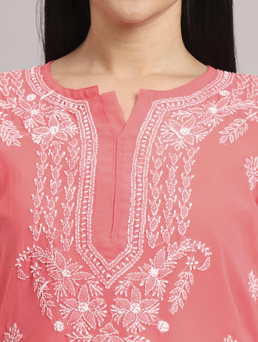 women long sleeve chikankari straight kurta - 22013544 - Standard Image - 7