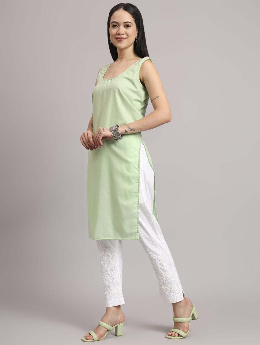 women long sleeve chikankari straight kurta - 22013545 - Standard Image - 2