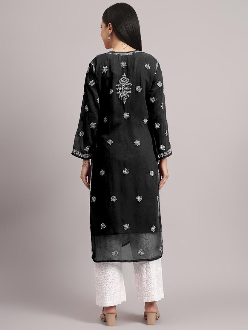 women long sleeve chikankari straight kurta - 22013546 - Standard Image - 2