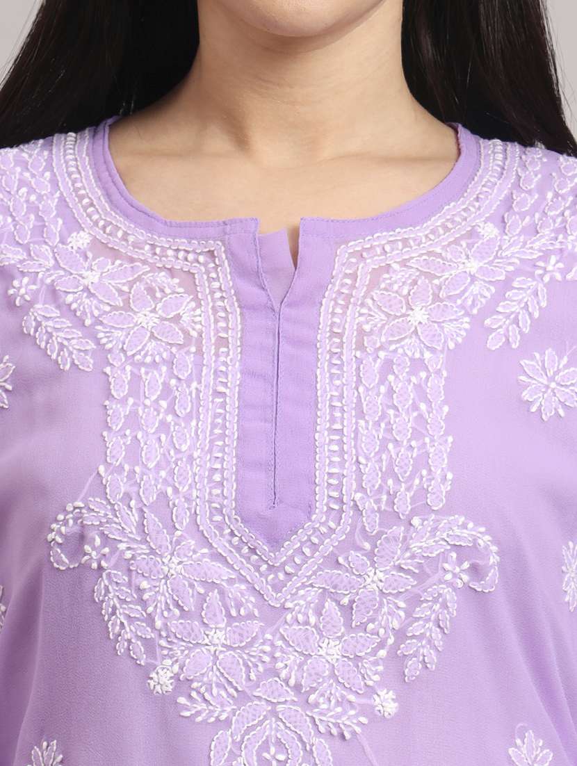women long sleeve chikankari straight kurta with slip - 22013547 - Standard Image - 7