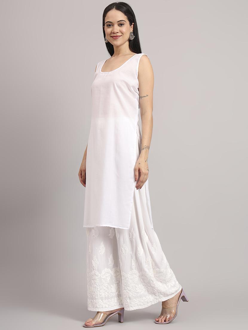 women long sleeve chikankari straight kurta with slip - 22013548 - Standard Image - 2