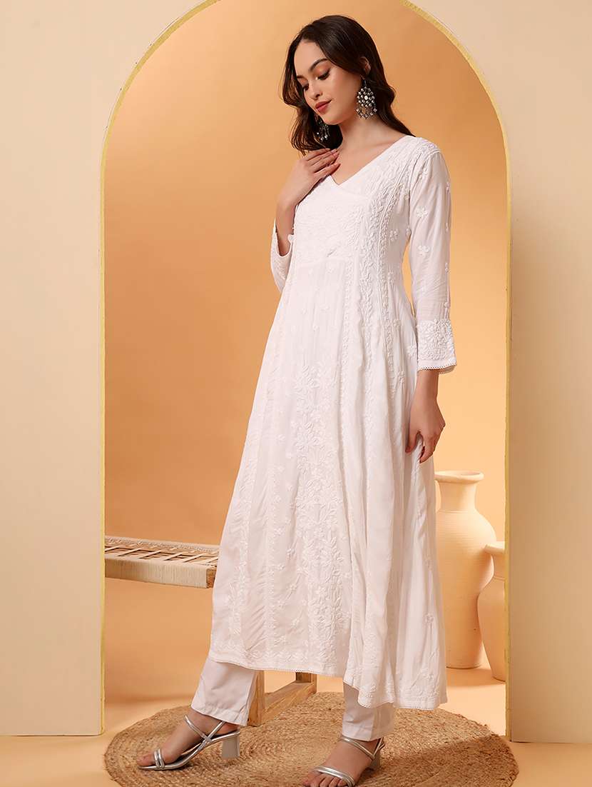 women long sleeve chikankari angrakha kurta - 22013555 - Standard Image - 2