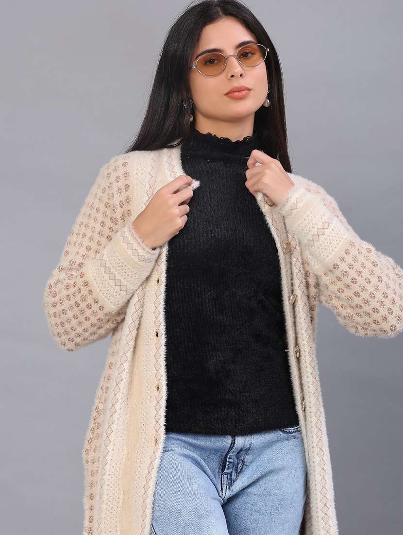 women self design long sleeve cardigan