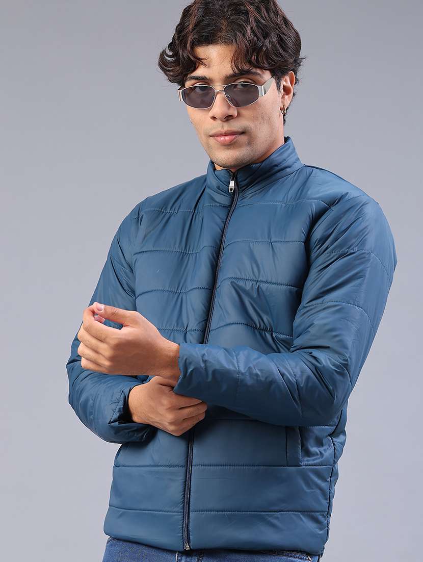 men solid long sleeve puffer jacket