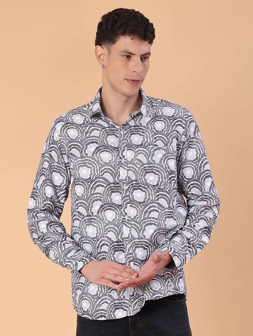 men printed long sleeve regular fit casual shirt - 22014091 -  Standard Image - 2