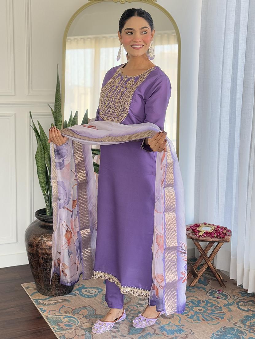women embroidered three quarter sleeve kurta pant with dupatta set - 22014111 - Standard Image - 2