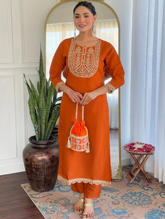 women embroidered three quarter sleeve kurta pant with dupatta set - 22014112 - Standard Image - 2