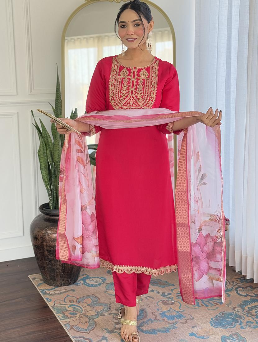women embroidered three quarter sleeve kurta pant with dupatta set - 22014113 - Standard Image - 2