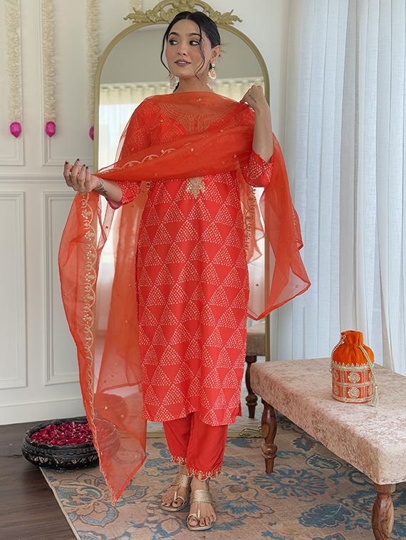 women embroidered three quarter sleeve kurta pant with dupatta set - 22014119 - Standard Image - 2
