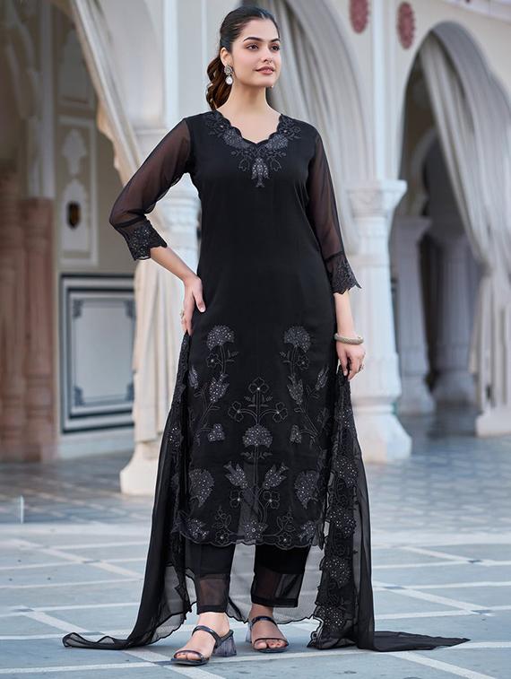 women embroidered three quarter sleeve kurta pant with dupatta set - 22014122 - Standard Image - 2