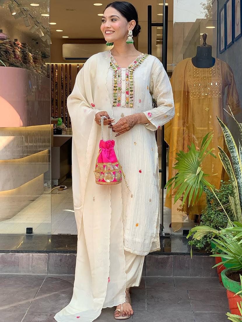 women embroidered three quarter sleeve kurta pant with dupatta set - 22014130 - Standard Image - 2