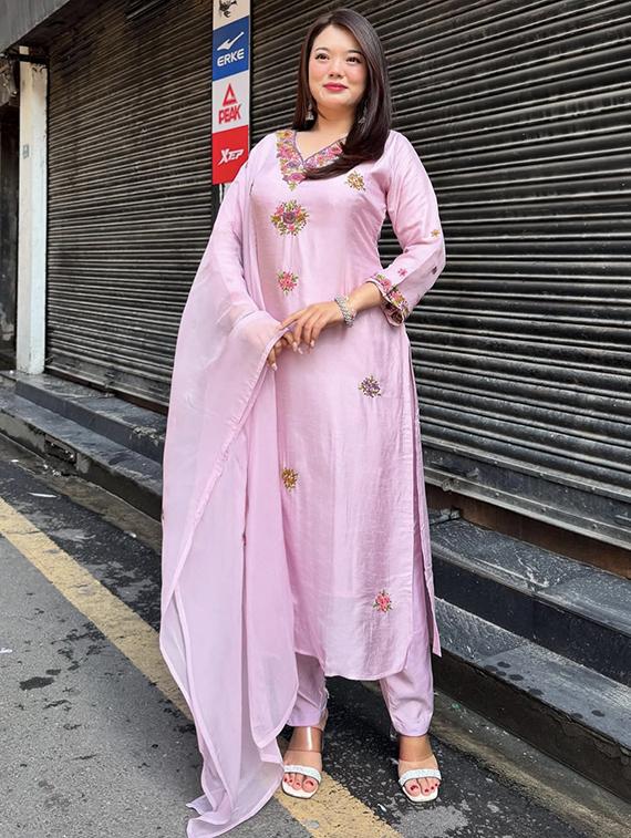 women embroidered three quarter sleeve kurta pant with dupatta set - 22014131 - Standard Image - 2