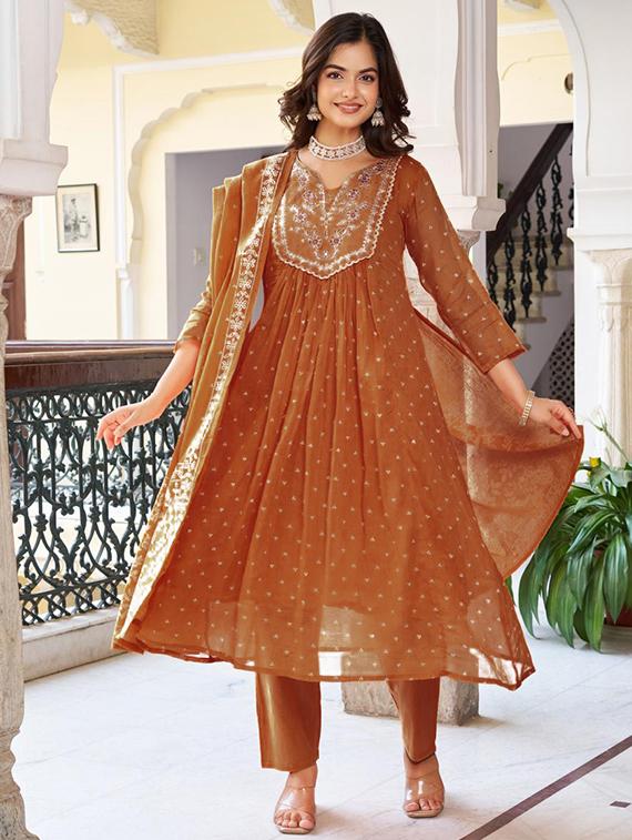 women embroidered three quarter sleeve kurta pant with dupatta set - 22014135 - Standard Image - 2