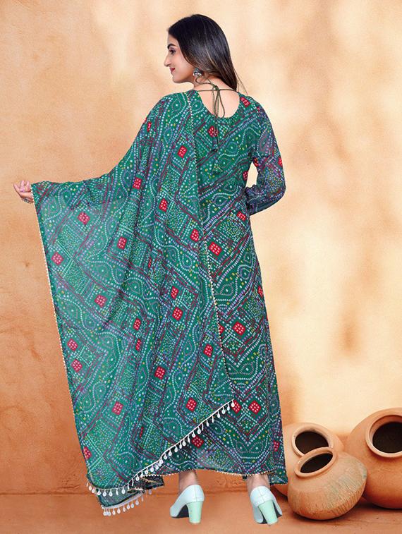 women bandhani printed long sleeve kurta dupatta set - 22014136 - Standard Image - 2