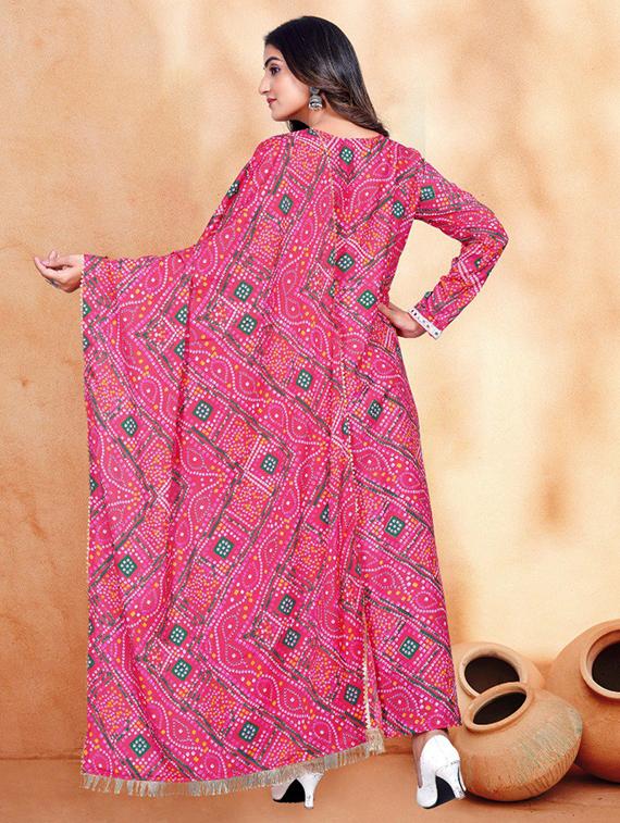 women bandhani printed long sleeve kurta dupatta set - 22014137 - Standard Image - 2