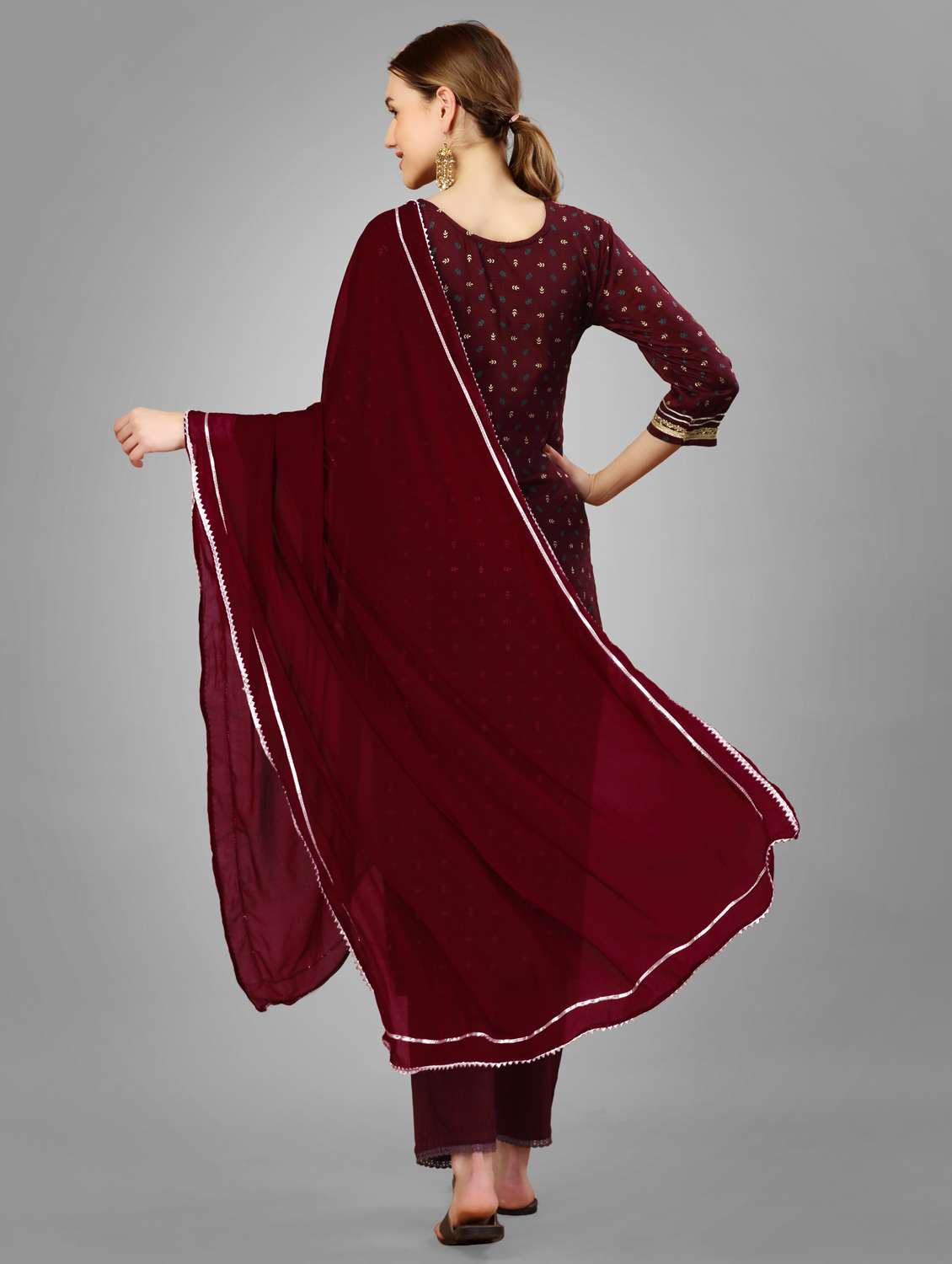 women three quarter sleeve kurta pant with dupatta set - 22014165 -  Standard Image - 2